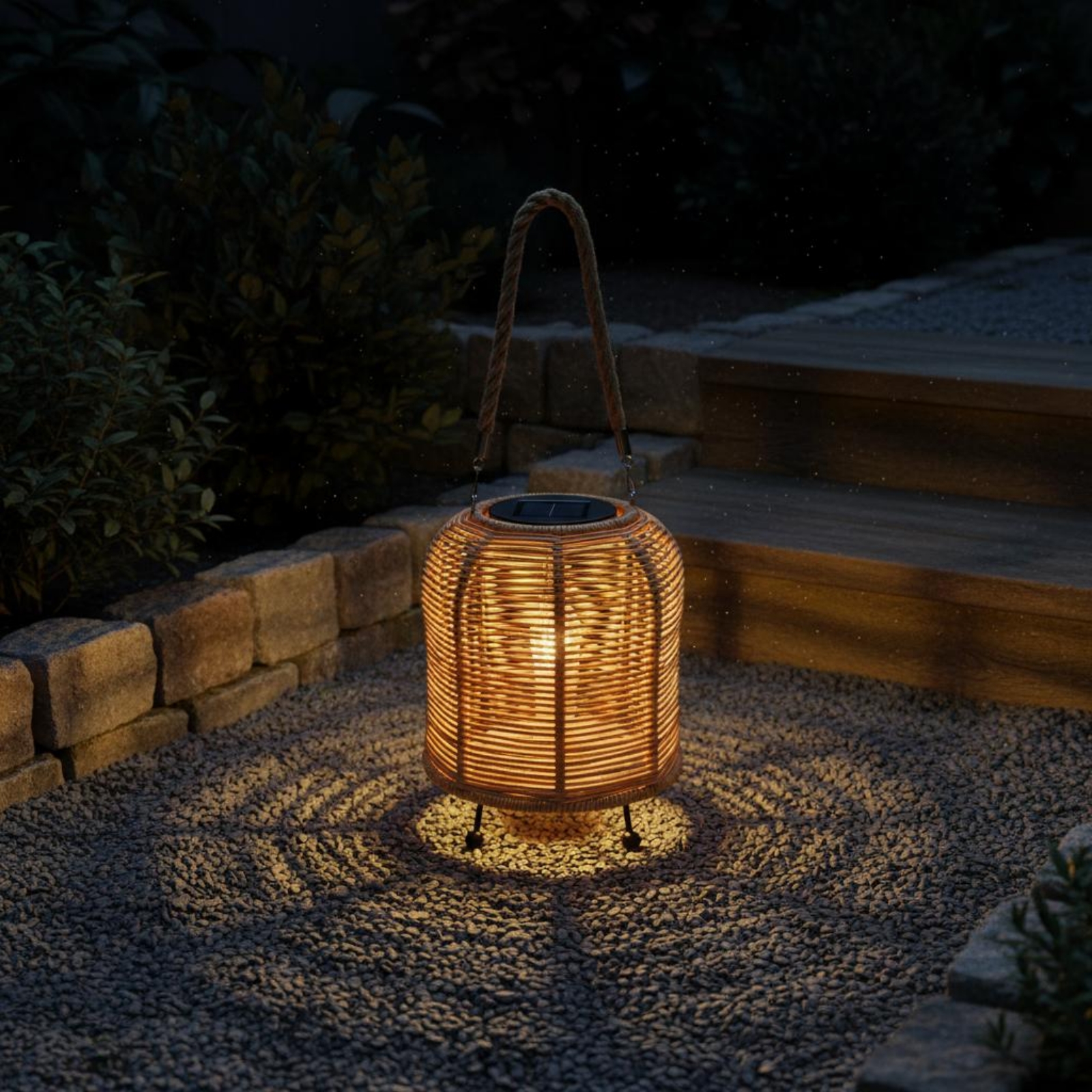 Garden Lighting Decor - Handwoven Solar Lantern Braided Rope Handle
