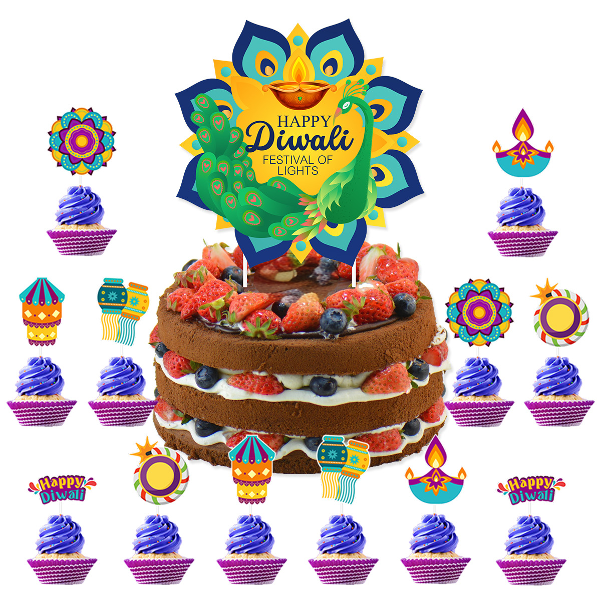 Lighting Decor For Diwali - Diwali Theme Cake Decoration,Happy Diwali Festival