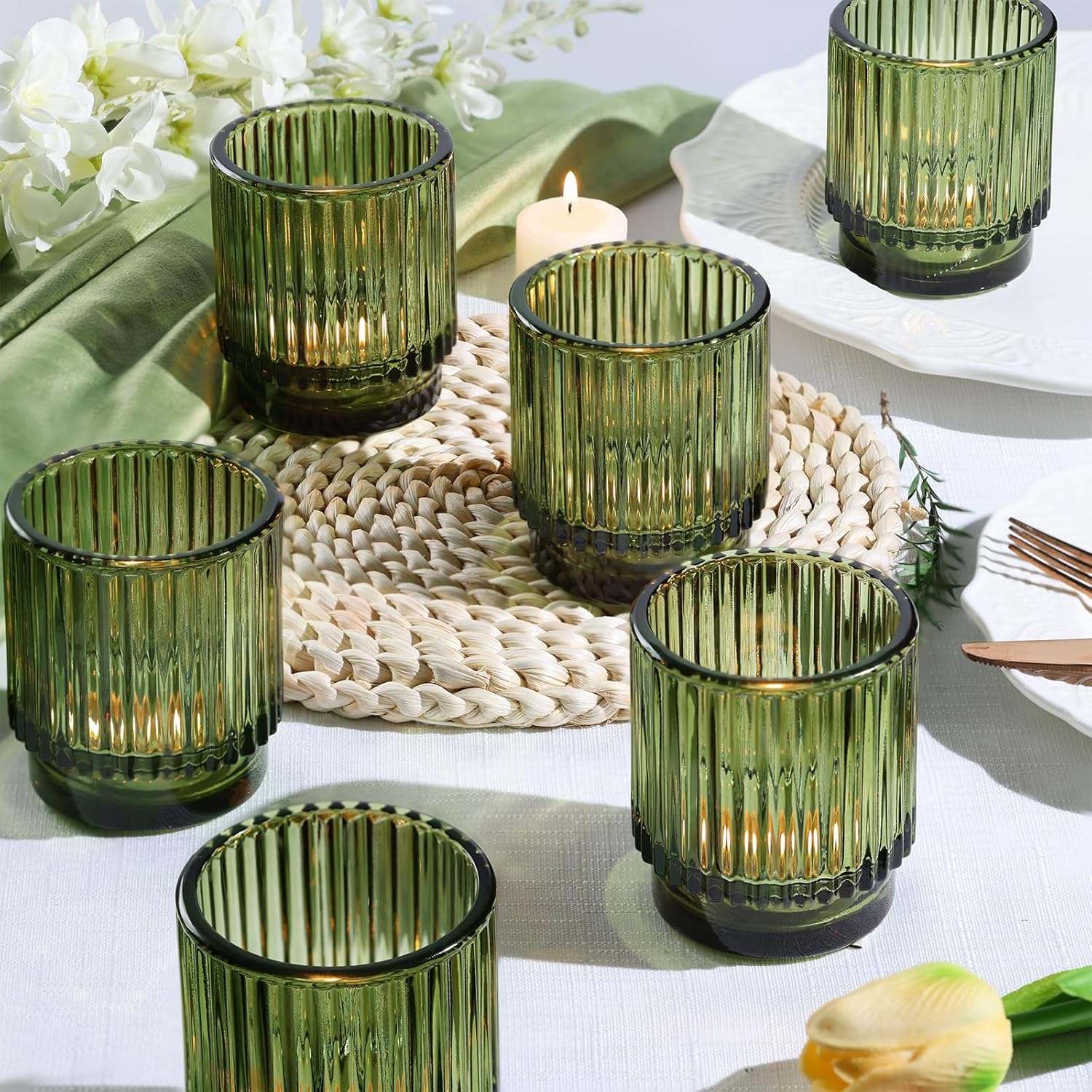 Wedding Lighting And Decor - 8pcs Green Votive Candle Holders for