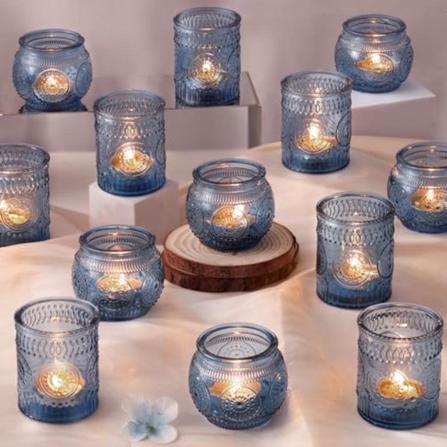Wedding Lighting And Decor - 24Pcs Blue Votive Candle Holders -