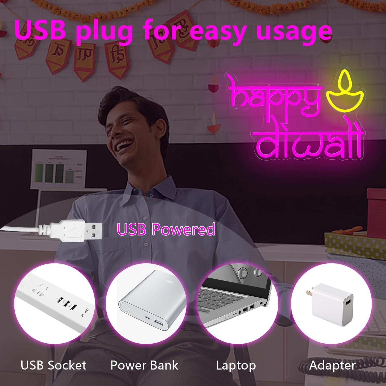 Happy Diwali Neon Sign USB Pow – Lighting Decor For Bedroom recenzja i cena