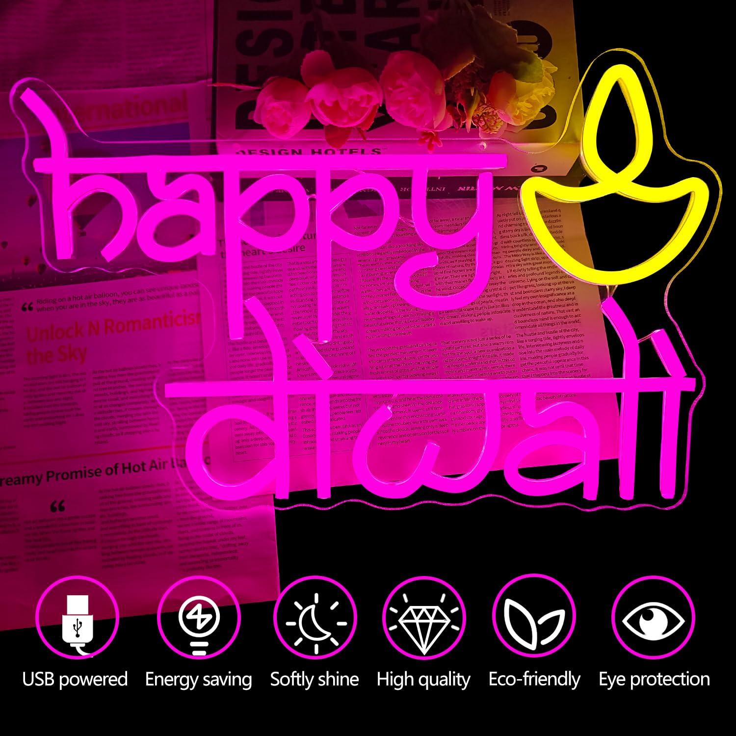 Happy Diwali Neon Sign USB Pow – Lighting Decor For Bedroom recenzja i cena