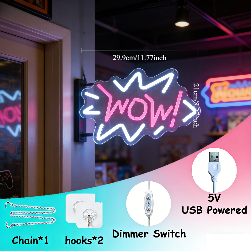 Wow Neon Sign LED Night Light  – Lighting Decor Wow recenzja i cena