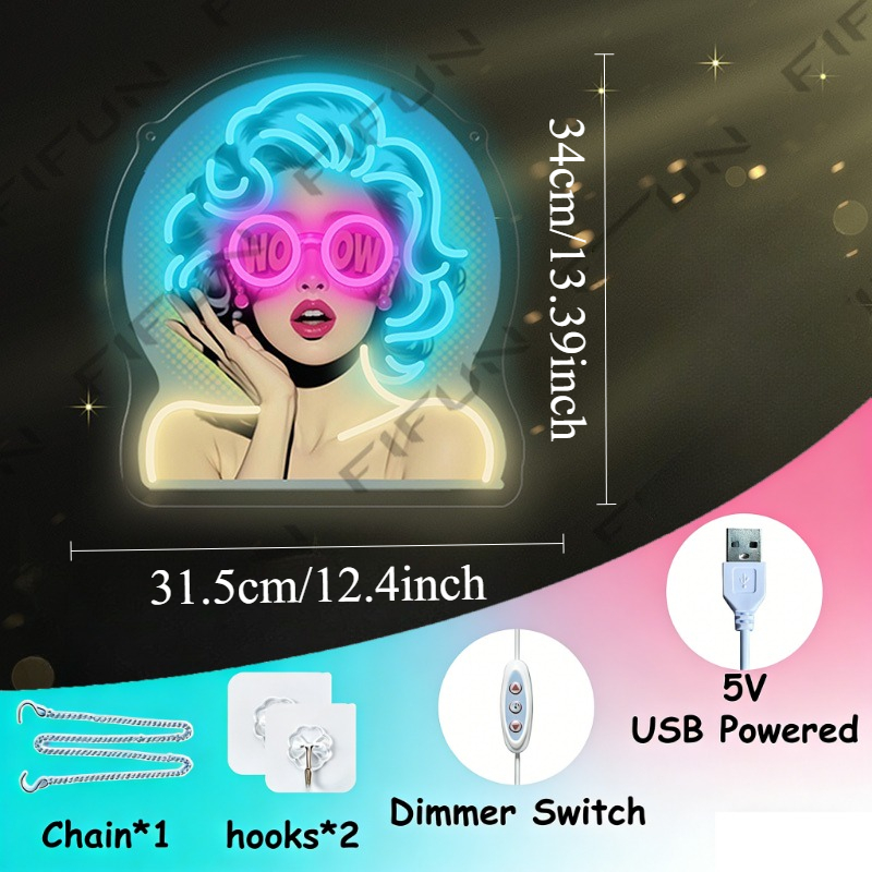 WOW Curl Girl Neon Sign UV Pri – Lighting Decor Wow recenzja i cena