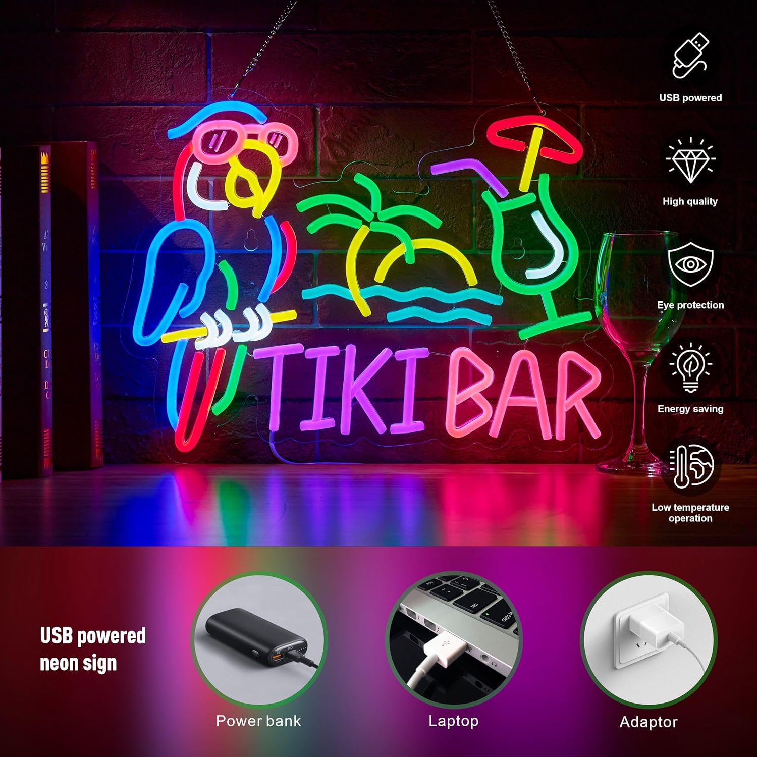 Tiki Bar Parrot Palm Tree Neon – Lighting Decor For Bedroom recenzja i cena