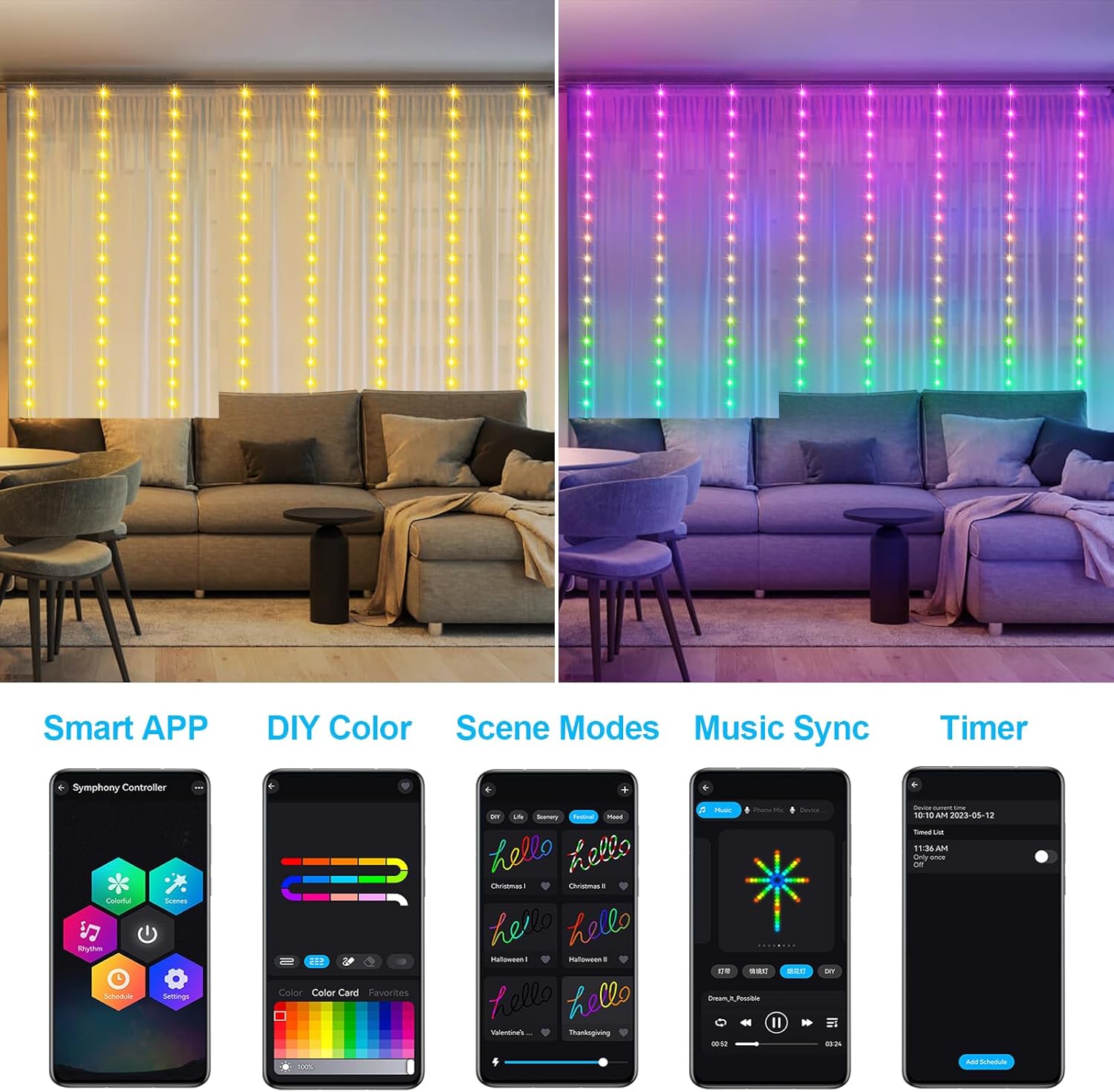 Smart Curtain Lights RGB 5050  – Garden Lighting Decor recenzja i cena