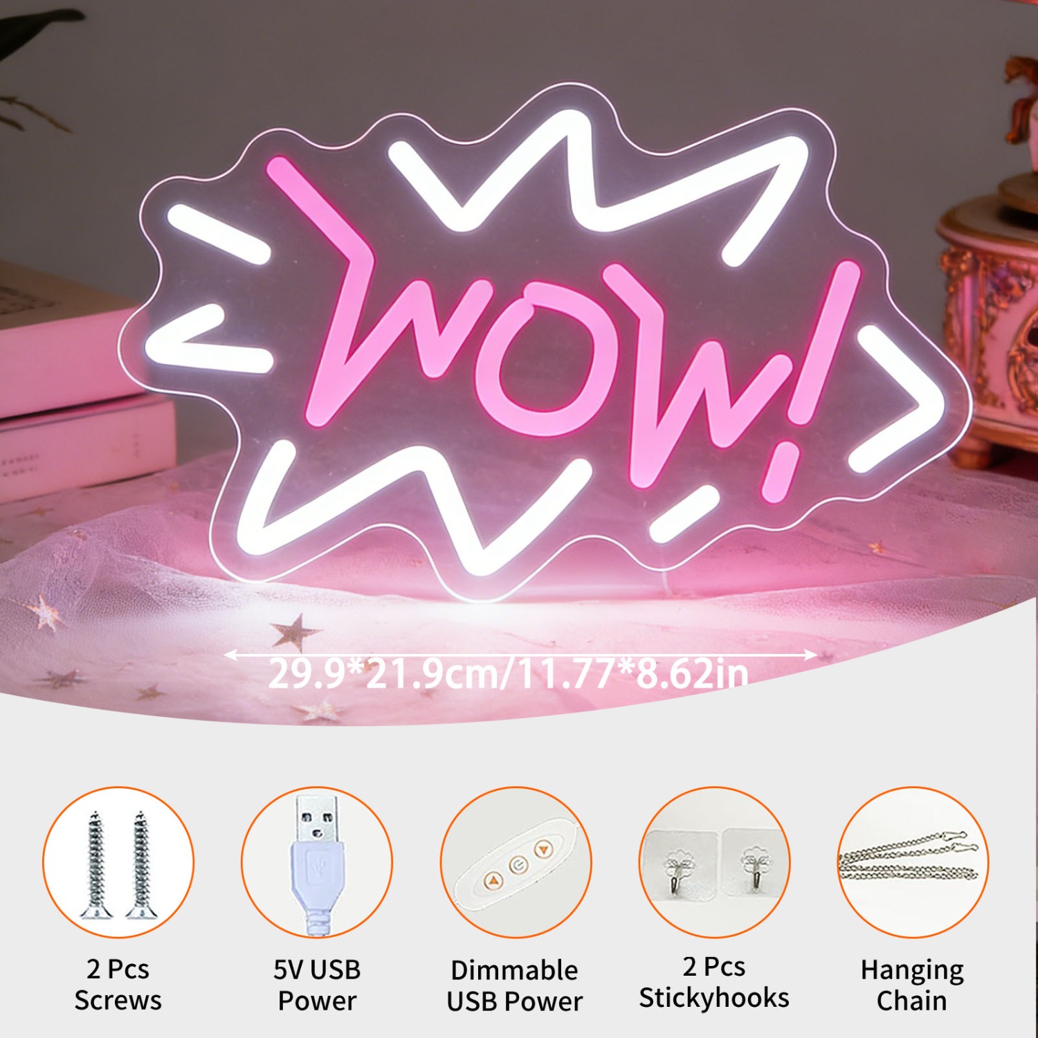 WOW Neon Sign LED Wave Design  – Lighting Decor Wow recenzja i cena