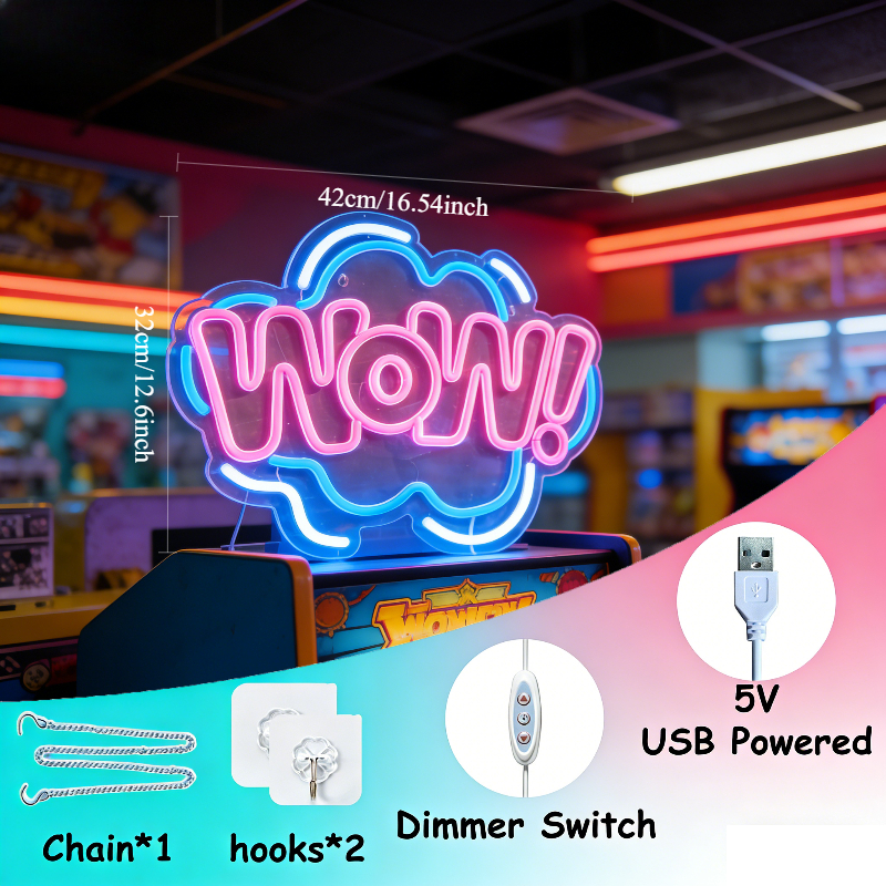 WOW Neon Sign LED Night Light  – Lighting Decor Wow recenzja i cena